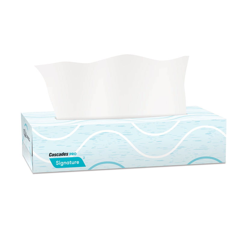 Cascades Signature Facial Tissue, 2-Ply, White, Flat Box, 100 Sheets/Box, 30 Boxes/Carton - CSDF600