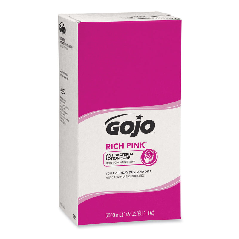 GOJO Rich Pink Antibacterial Lotion Soap Refill, 5000 Ml, Floral Scent, Pink, 2/Carton - GOJ7520