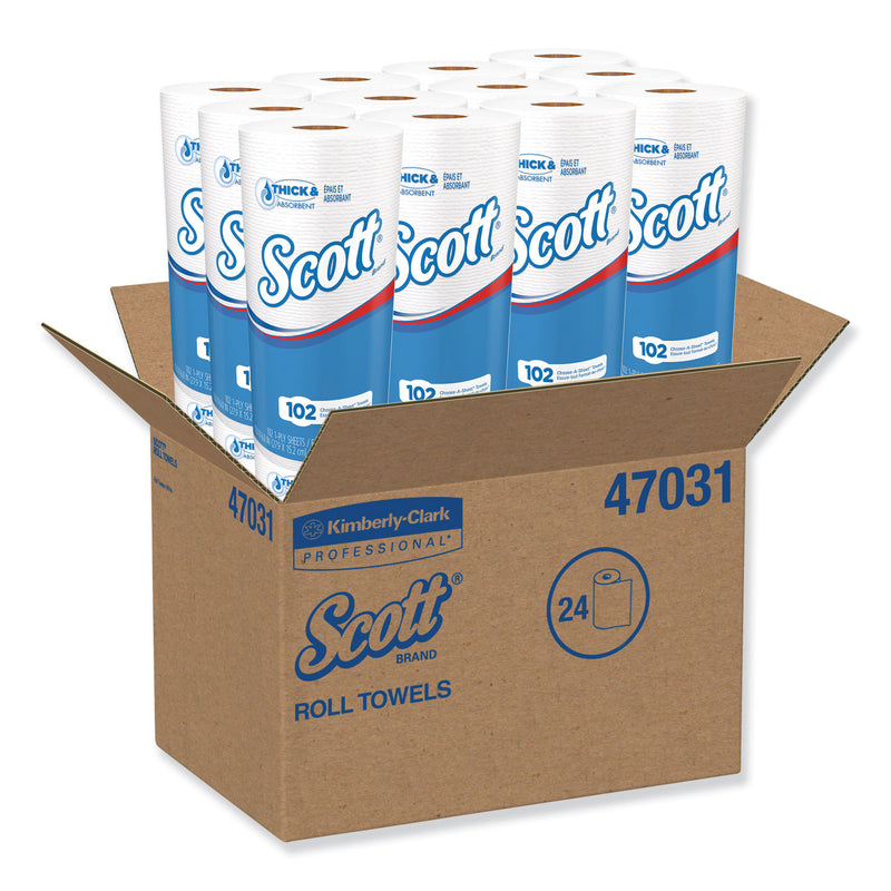 Scott Choose-A-Sheet Mega Roll Paper Towels, 1-Ply, White, 102/Roll, 24/Carton - KCC47031