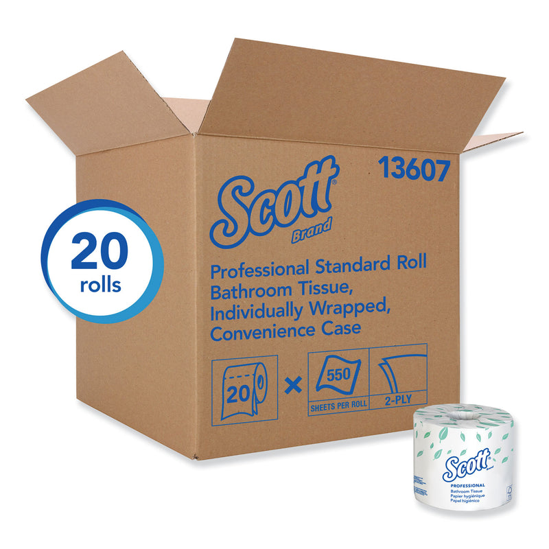 Scott Essential Standard Roll Bathroom Tissue, Traditional, Septic Safe, 2 Ply, White, 550 Sheets/Roll, 20 Rolls/Carton - KCC13607