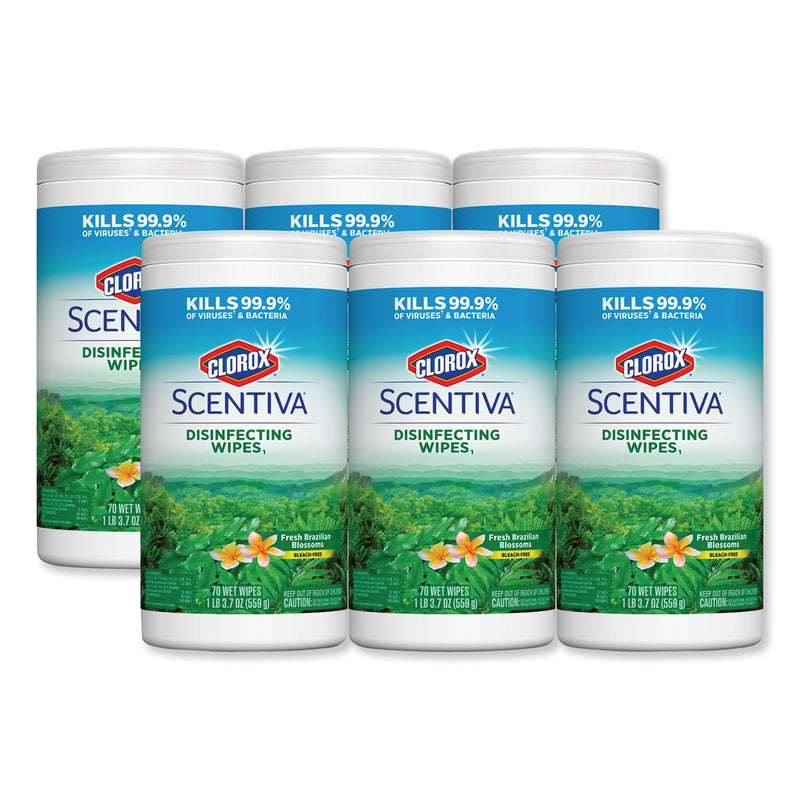Clorox Scentiva Disinfecting Wipes, Fresh Brazilian Blossoms, 70/Canister,6 Canister/Ct - CLO31819