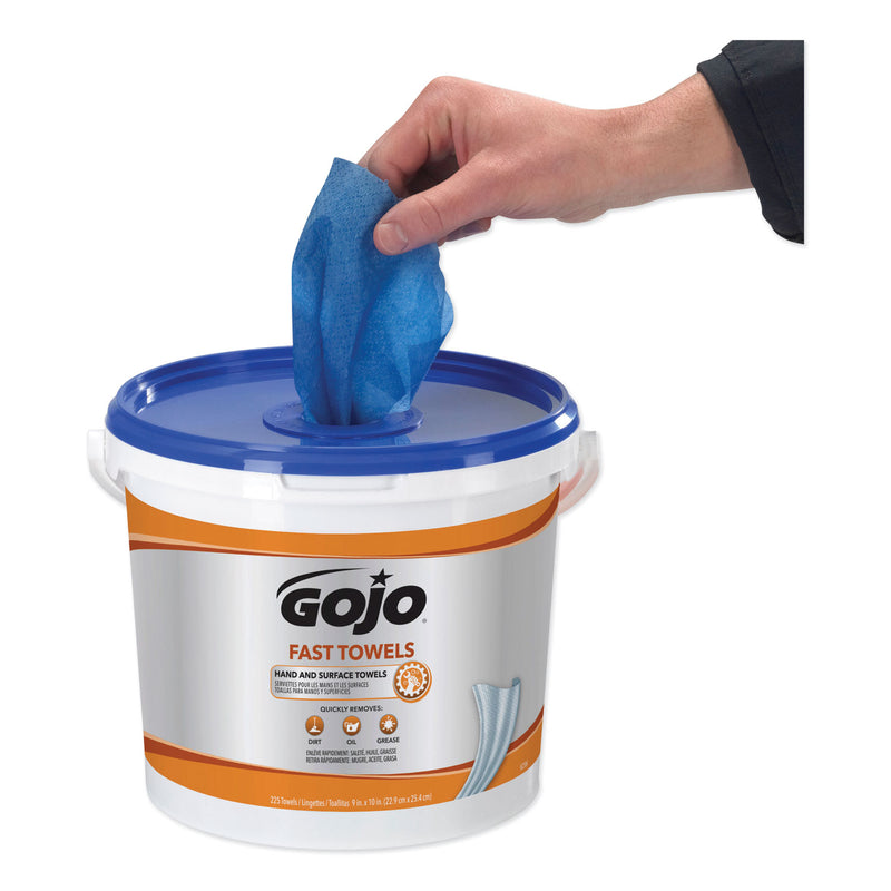 GOJO Fast Towels Hand Cleaning Towels, 9 X 10, Blue, 225/Bucket, 2 Buckets/Carton - GOJ629902CT