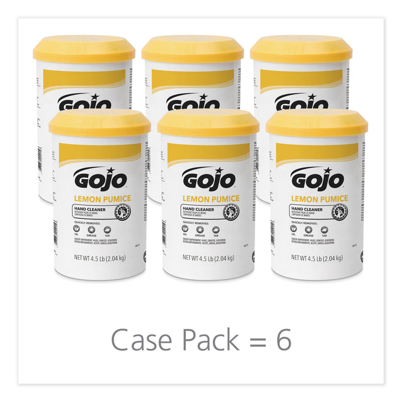 GOJO Lemon Pumice Hand Cleaner, Lemon Scent, 4.5 Lb Tub, 6/Carton - GOJ0915