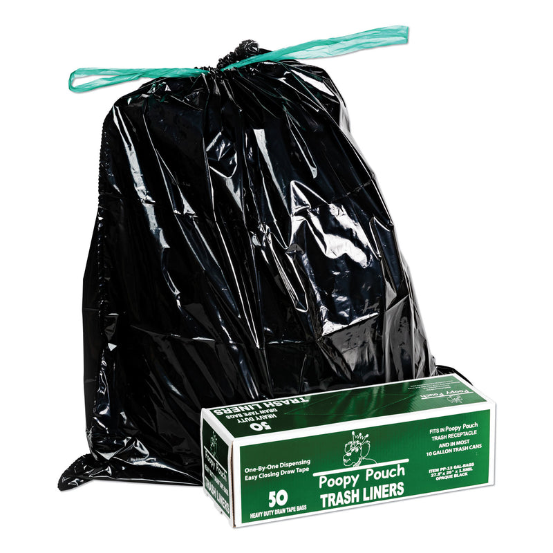 Poopy Pouch Heavy Duty Trash Liners, 13 Gal, 1.5 Mil, 27.5" X 29", Black, 50/Box - CWDPP13GALBAGS