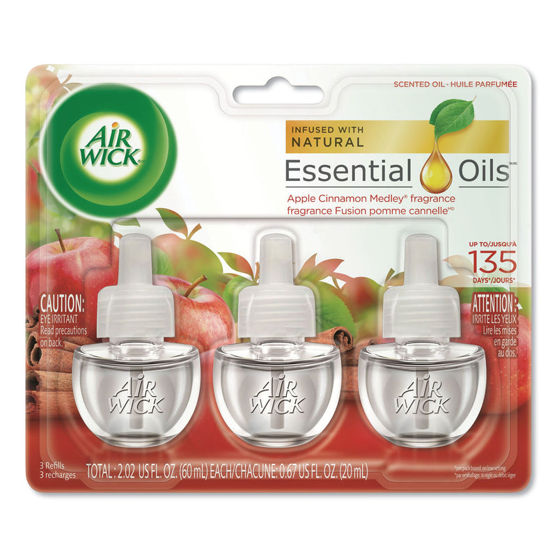 Air Wick Scented Oil Refill, Warming - Apple Cinnamon Medley, 0.67 Oz, 3/Pack, 6 Packs/Carton - RAC83550