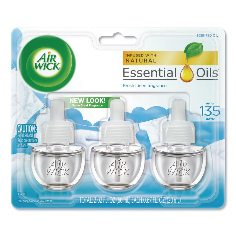 Air Wick Scented Oil Refill, Warming - Fresh Linen, 0.67 Oz, 3/Pack, 6 Packs/Carton - RAC92858