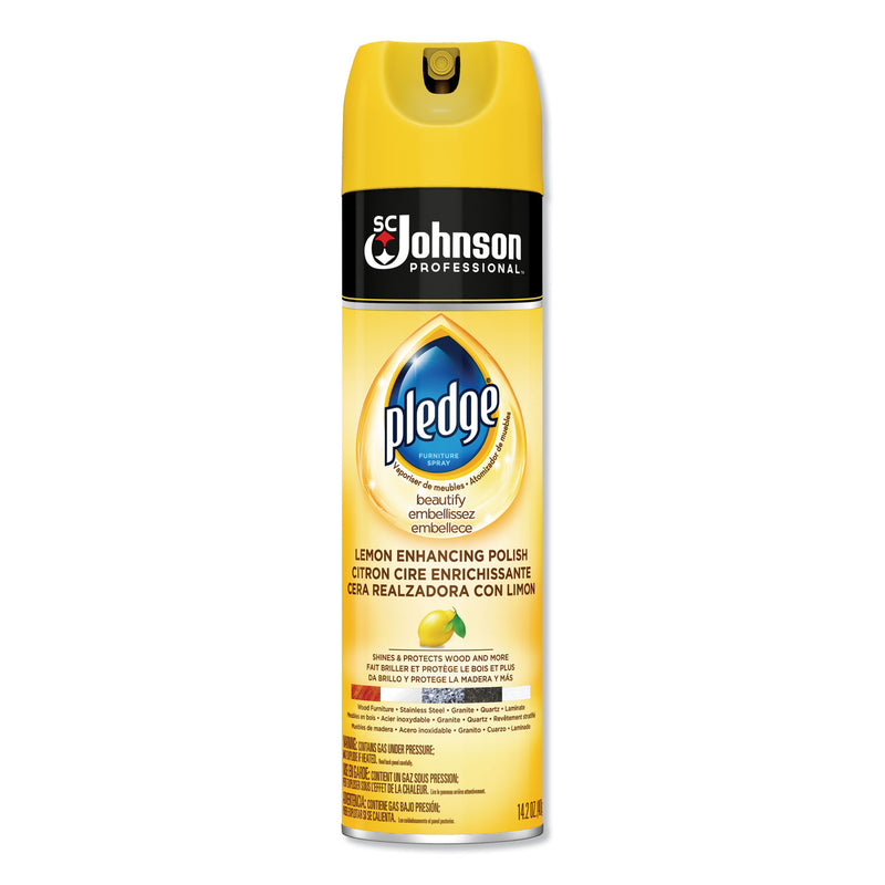 Pledge Furniture Polish, Lemon, 14.2 Oz, Aerosol, 6/Carton - SJN301168
