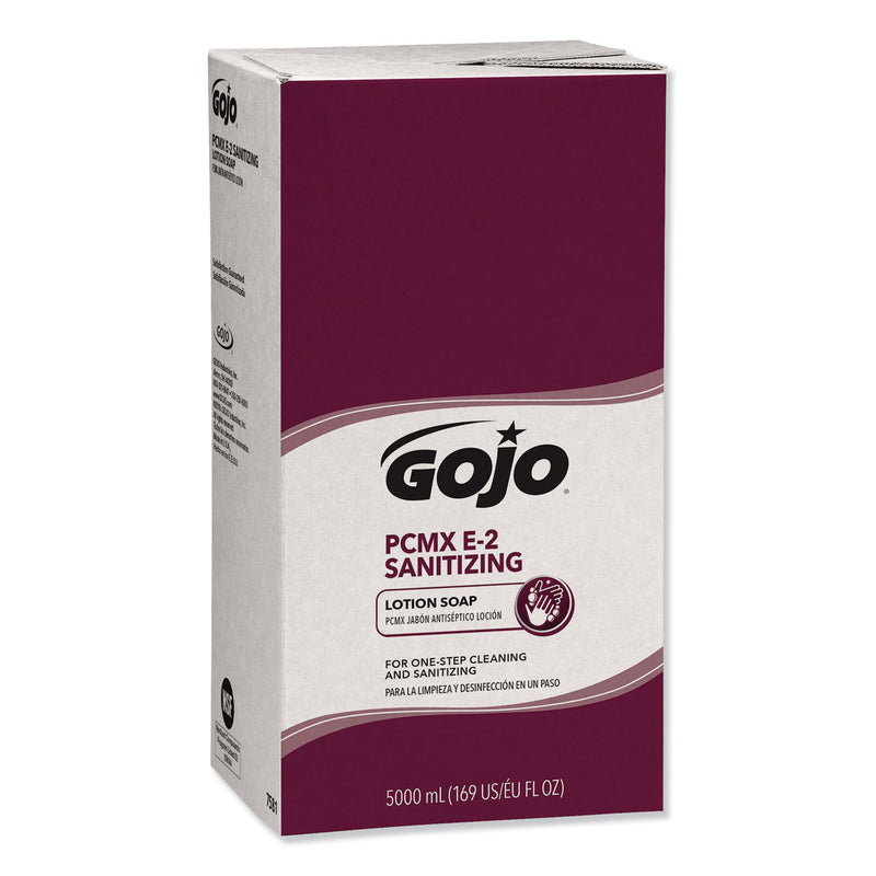 GOJO E2 Sanitizing Lotion Soap With Pcmx, Fragrance-Free, 5,000 Ml Refill, 2/Carton - GOJ758102CT