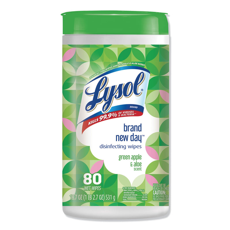 Lysol Disinfecting Wipes, 7 X 8, Green Apple And Aloe, 80 Wipes/Canister, 6 Canisters/Carton - RAC75599
