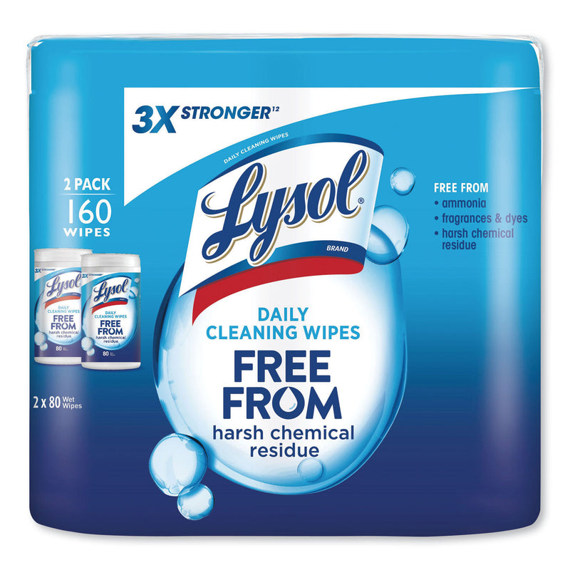 Lysol Daily Cleansing Wipes, 8" X 7", White, 80 Wipes/Can, 2 Cans/Pack, 3 Packs/Carton - RAC99255