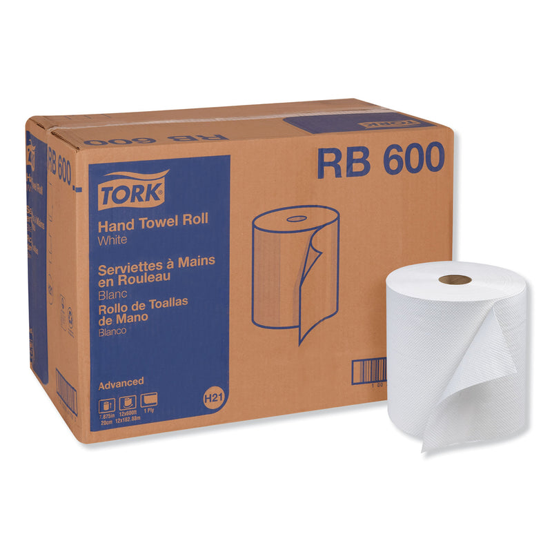 Tork Advanced Hardwound Roll Towel, One-Ply, 7.88" X 600 Ft, White, 12 Rolls/Carton - TRKRB600