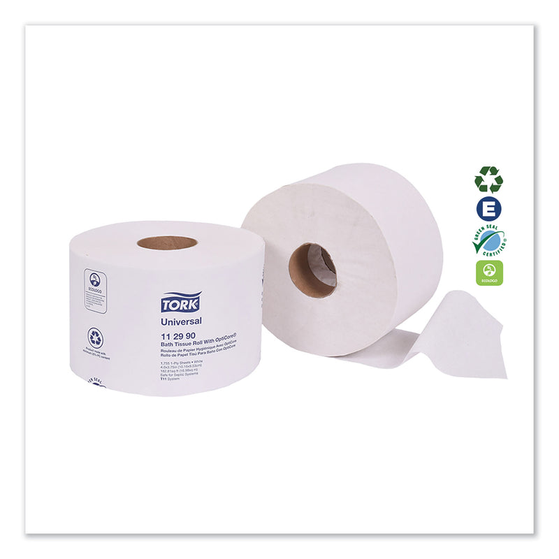 Tork Universal Bath Tissue Roll With Opticore, Septic Safe, 1-Ply, White, 1755 Sheets/Roll, 36/Carton - TRK112990
