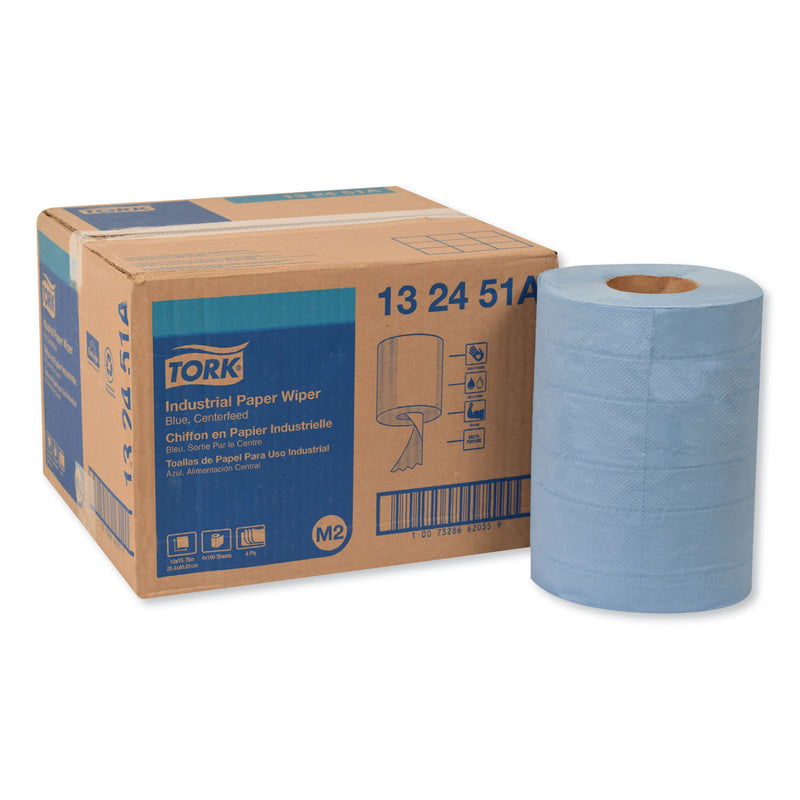 Tork Industrial Paper Wiper, 4-Ply, 10 X 15.75, Blue, 190 Wipes/Roll, 4 Roll/Carton - TRK132451A