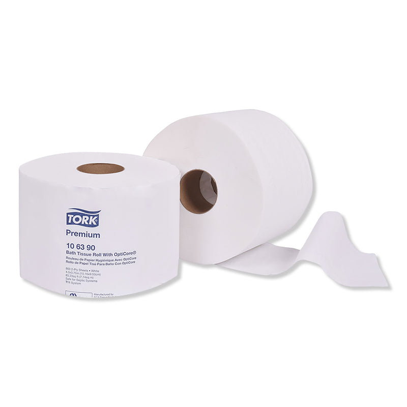 Tork Premium Bath Tissue Roll With Opticore, Septic Safe, 2-Ply, White, 800 Sheets/Roll, 36/Carton - TRK106390