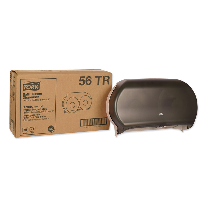 Tork Twin Jumbo Roll Bath Tissue Dispenser, 19.29 X 5.51 X 11.83, Smoke/Gray - TRK56TR