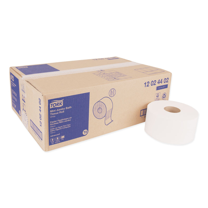 Tork Advanced Mini-Jumbo Roll Bath Tissue, Septic Safe, 2-Ply, White, 3.48" X 751 Ft, 12 Rolls/Carton - TRK12024402