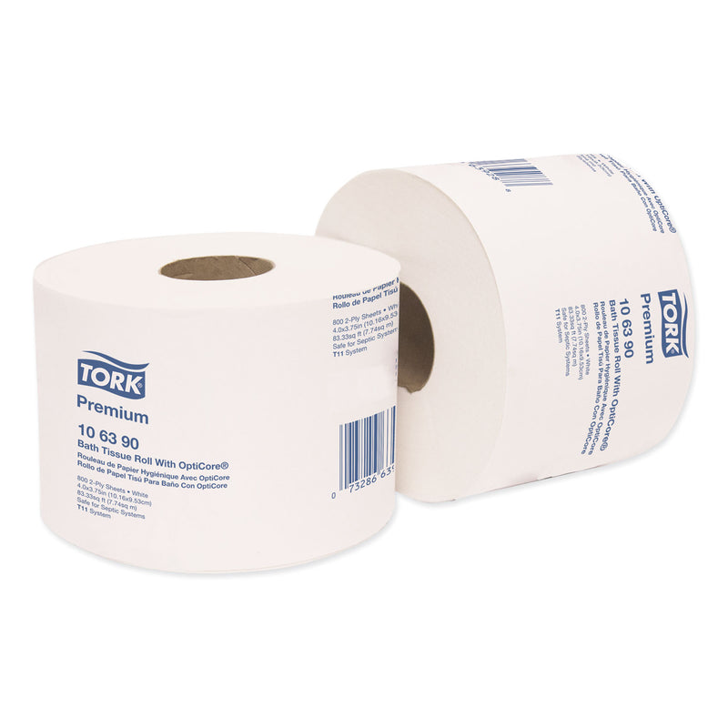 Tork Premium Bath Tissue Roll With Opticore, Septic Safe, 2-Ply, White, 800 Sheets/Roll, 36/Carton - TRK106390