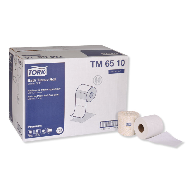 Tork Premium Bath Tissue, Septic Safe, 2-Ply, White, 400 Sheets/Roll, 96 Rolls/Carton - TRKTM6510