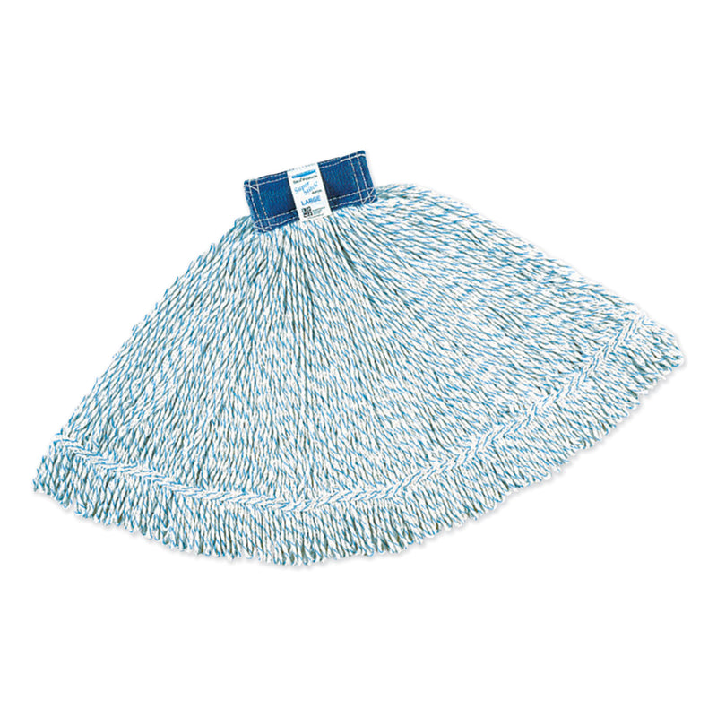 Rubbermaid Super Stitch Finish Mops, Cotton/Synthetic, White, Large, 1-In. Blue Headband - RCPD513