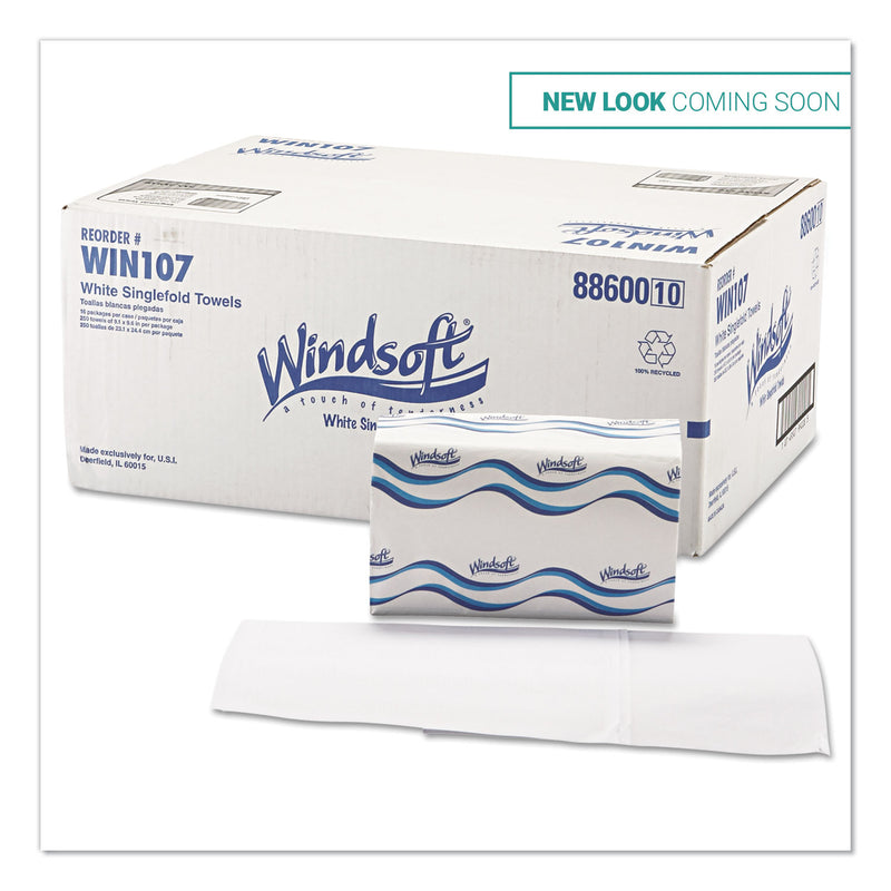 Windsoft Singlefold Towels, 1 Ply, 9.5 X 9, White, 250/Pack, 16 Packs/Carton - WIN107