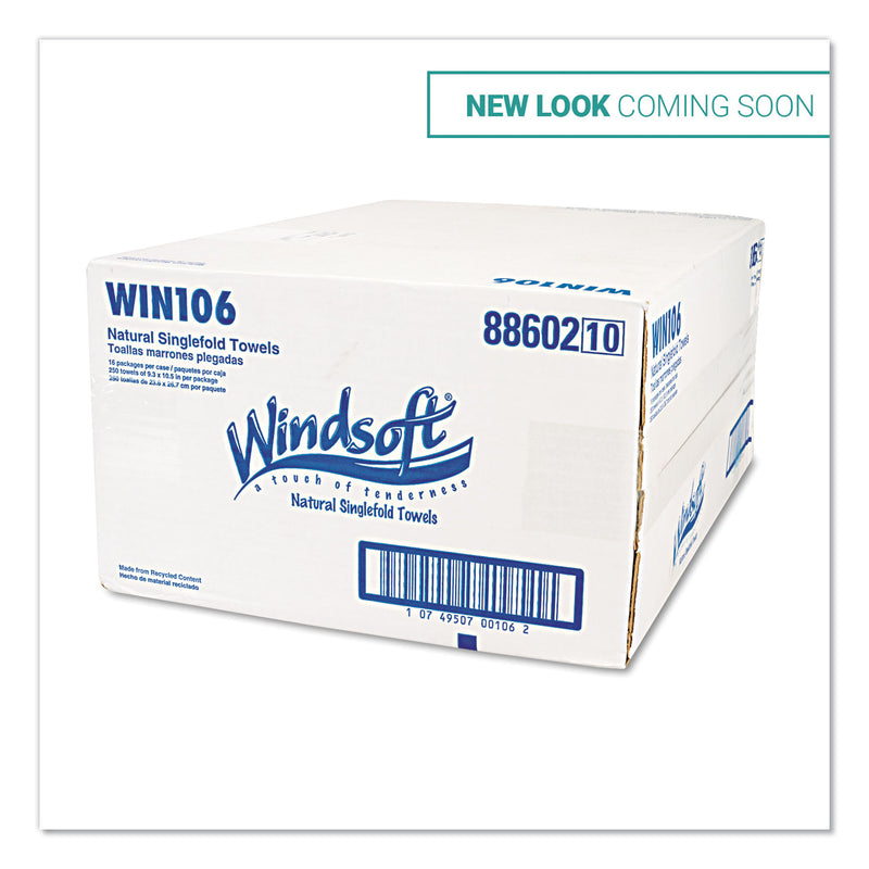 Windsoft Singlefold Towels, 1 Ply, 9.5 X 9., Natural, 250/Pack, 16 Packs/Carton - WIN106