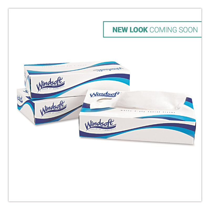 Windsoft Facial Tissue, 2 Ply, White, Flat Pop-Up Box, 100 Sheets/Box, 30 Boxes/Carton - WIN2360