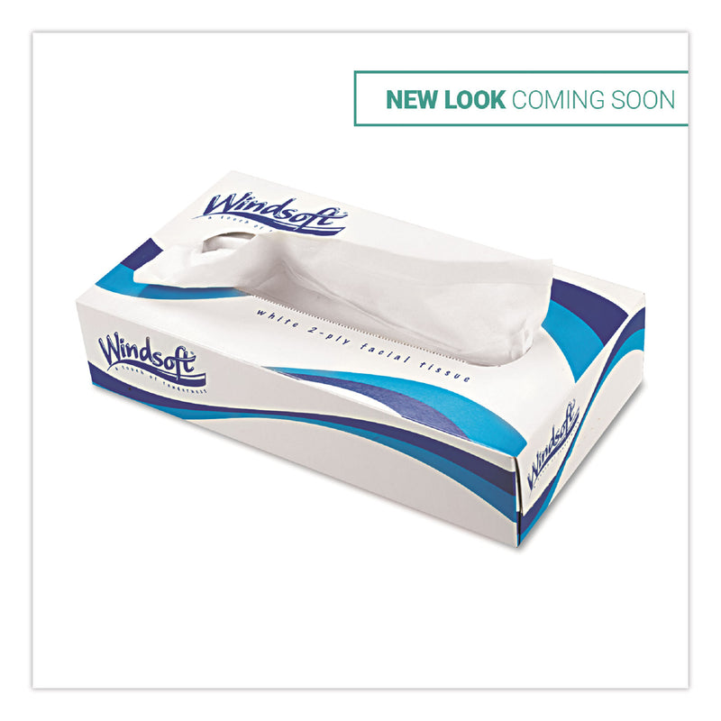 Windsoft Facial Tissue, 2 Ply, White, Flat Pop-Up Box, 100 Sheets/Box, 30 Boxes/Carton - WIN2360