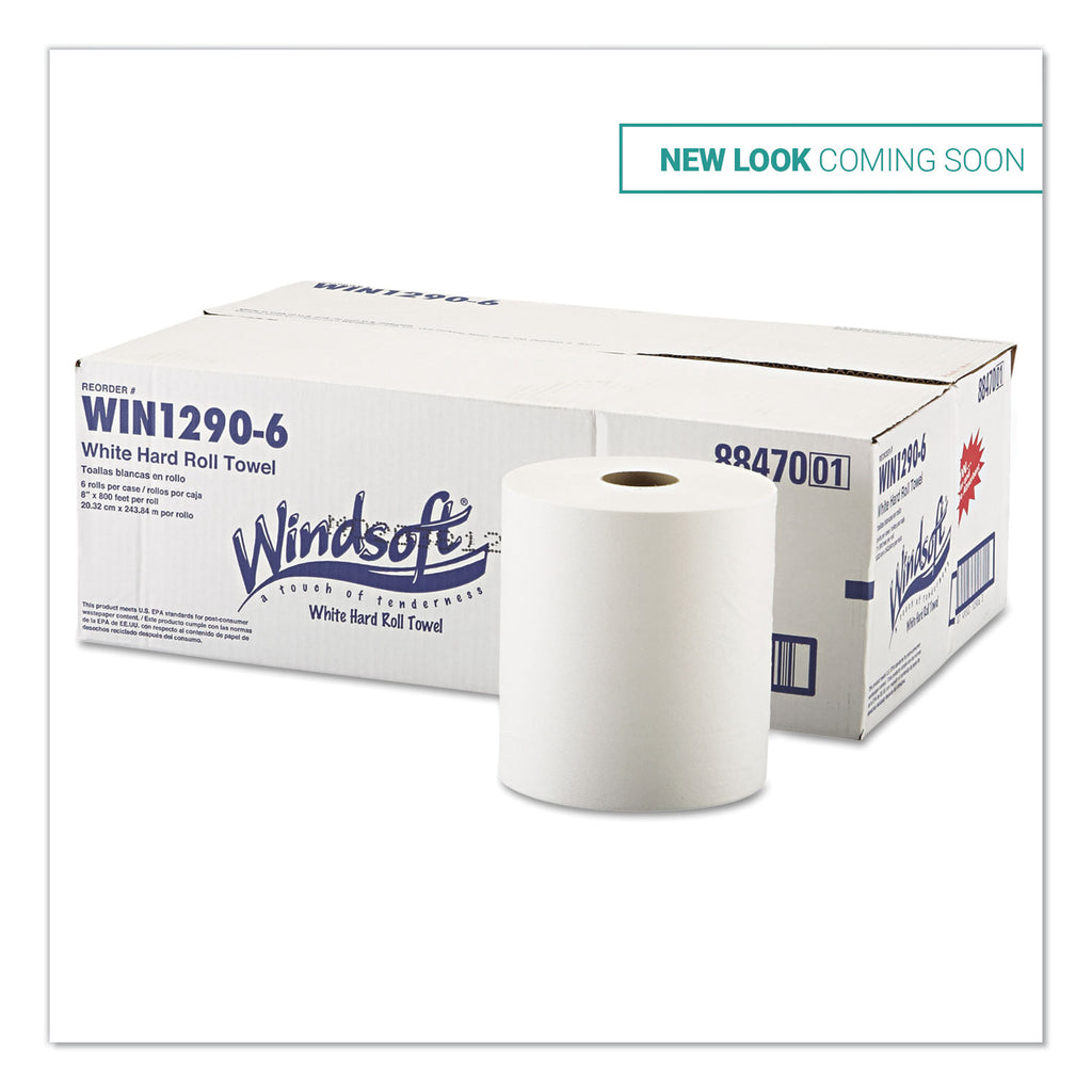 Windsoft Hardwound Roll Towels, 8 X 800 Ft, White, 6 Rolls/Carton ...