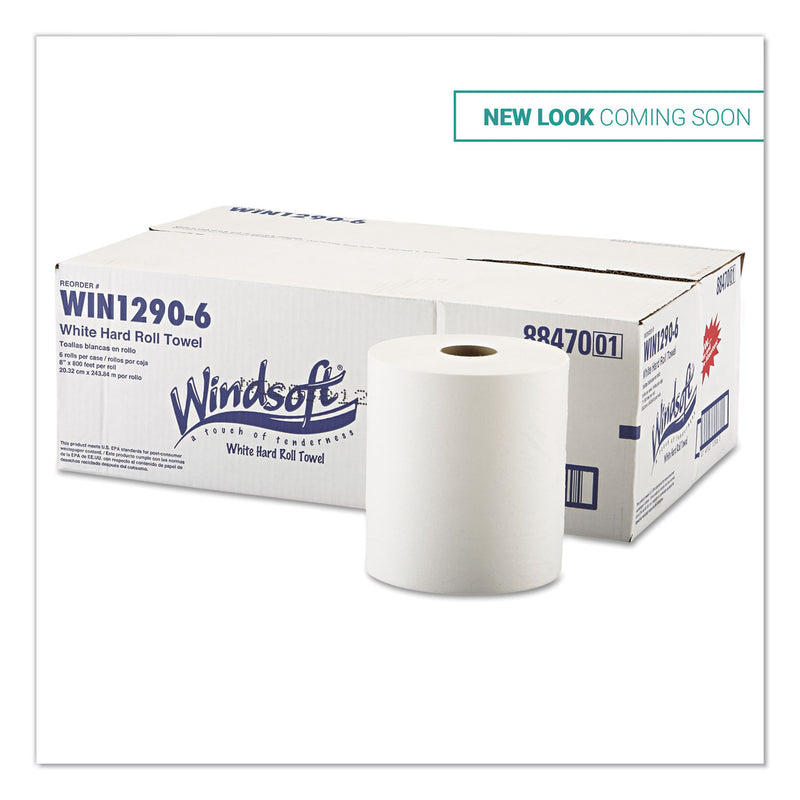 Windsoft Hardwound Roll Towels, 8 X 800 Ft, White, 6 Rolls/Carton - WIN12906B