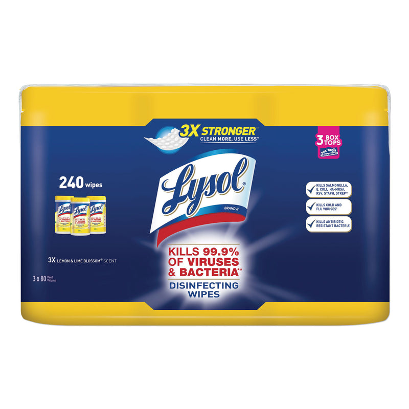 Lysol Disinfecting Wipes, 7 X 8, Lemon And Lime Blossom, 80 Wipes/Canister, 3 Canisters/Pack - RAC84251PK