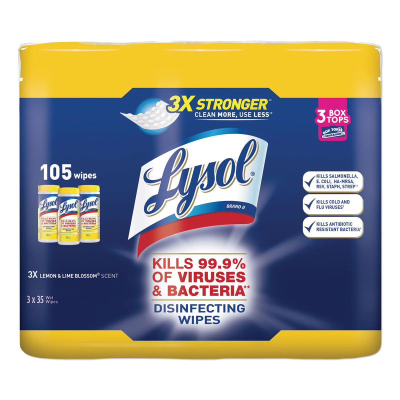 Lysol Disinfecting Wipes, 7 X 8, Lemon And Lime Blossom, 35 Wipes/Canister, 3 Canisters/Pack - RAC82159PK