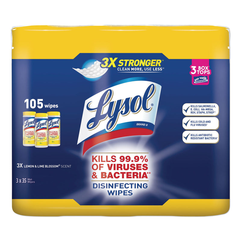 Lysol Disinfecting Wipes, 7 X 8, Lemon And Lime Blossom, 35 Wipes/Canister, 3 Canisters/Pack, 4 Packs/Carton - RAC82159CT