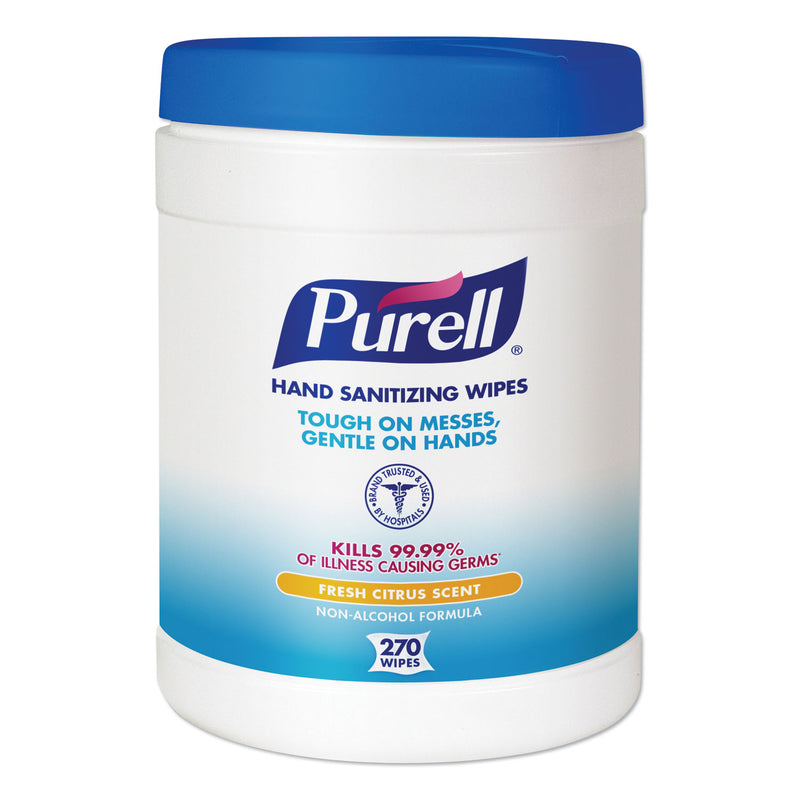 Purell Sanitizing Hand Wipes, 6 X 6 3/4, White, 270/Canister, 6 Canisters/Carton - GOJ911306CT