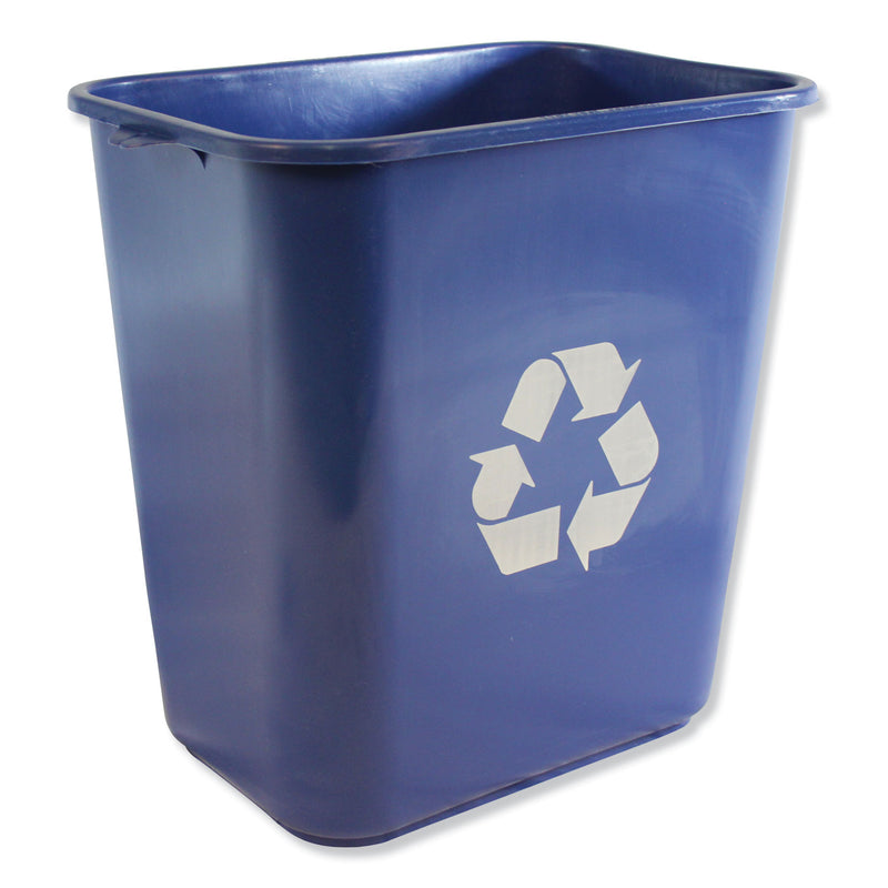 Impact Soft-Sided Recycle Logo Plastic Wastebasket, Rectangular, 28 Qt, Polyethylene, Blue - IMP7702BLUR