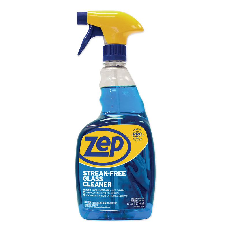 Zep Streak-Free Glass Cleaner, Pleasant Scent, 32 Oz Spray Bottle, 12/Carton - ZPEZU112032CT