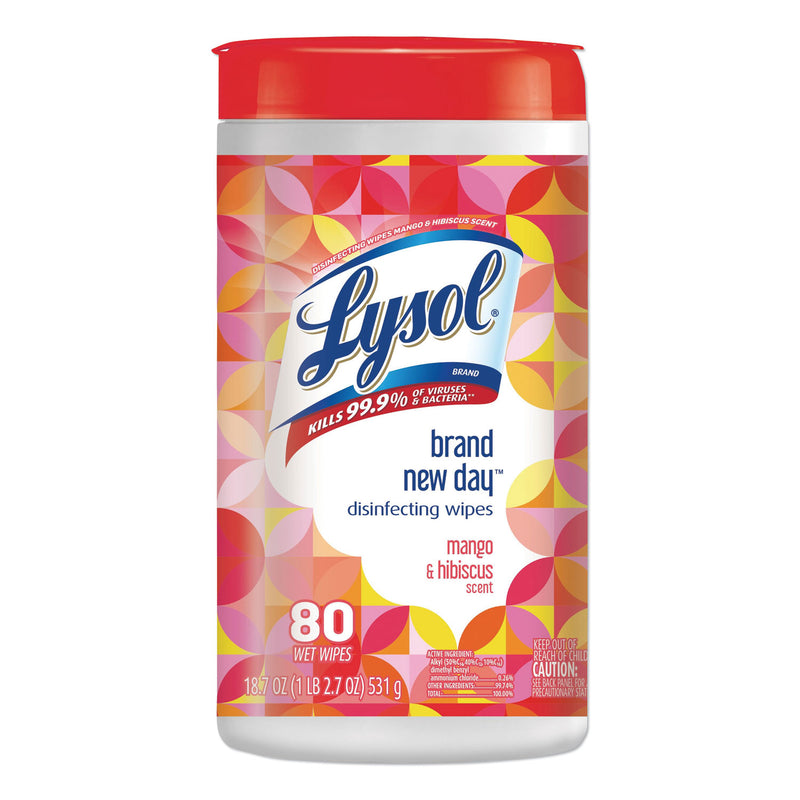 Lysol Disinfecting Wipes, 7 X 8, Mango And Hibiscus, 80 Wipes/Canister, 6 Canisters/Carton - RAC97181