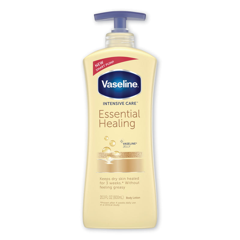 Vaseline Intensive Care Essential Healing Body Lotion, 20.3 Oz, Pump Bottle, 4/Carton - UNI07900