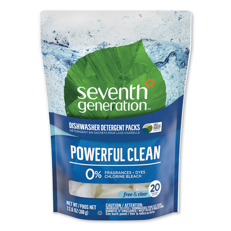 Seventh Generation Natural Dishwasher Detergent Concentrated Packs, Free & Clear, 20 Packets/Pack - SEV22818PK
