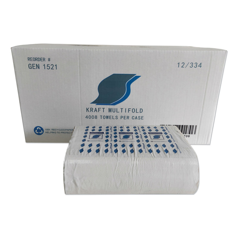 GEN Multi-Fold Paper Towels, 1-Ply, Brown, 334 Towels/Pack, 12 Packs/Carton - GEN1521
