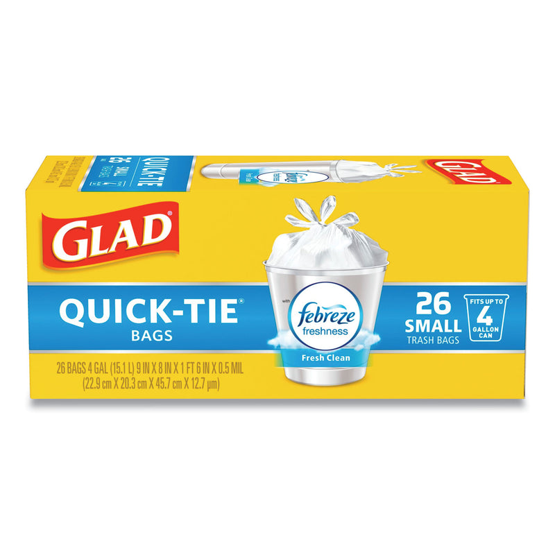 Glad Odorshield Quick-Tie Small Trash Bags, 4 Gal, 0.5 Mil, 8