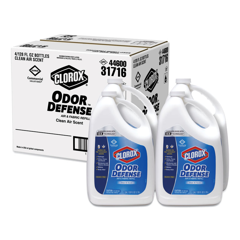 Clorox Commercial Solutions Odor Defense Air/Fabric Spray, Clean Air, 1 Gal Bottle, 4/Carton - CLO31716