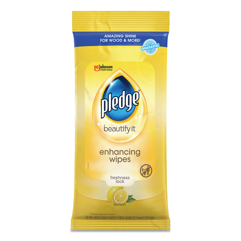 Pledge Lemon Scent Wet Wipes, Cloth, 7 X 10, White, 24/Pack, 12 Packs/Carton - SJN319250