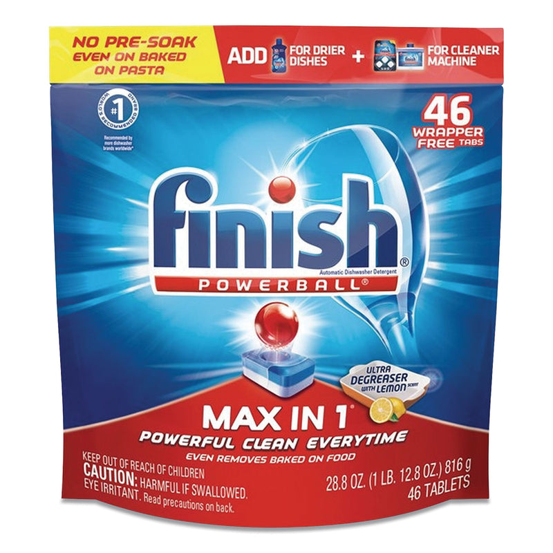 FINISH Powerball Max In 1 Super Charged Ultra Degreaser Dishwasher Tabs, Lemon, Wrapper-Free, 46/Pack - RAC20604