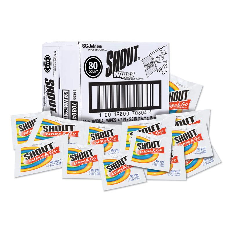Shout Wipe & Go Instant Stain Remover, 4.7 X 5.9, 80 Packets/Carton - SJN686661