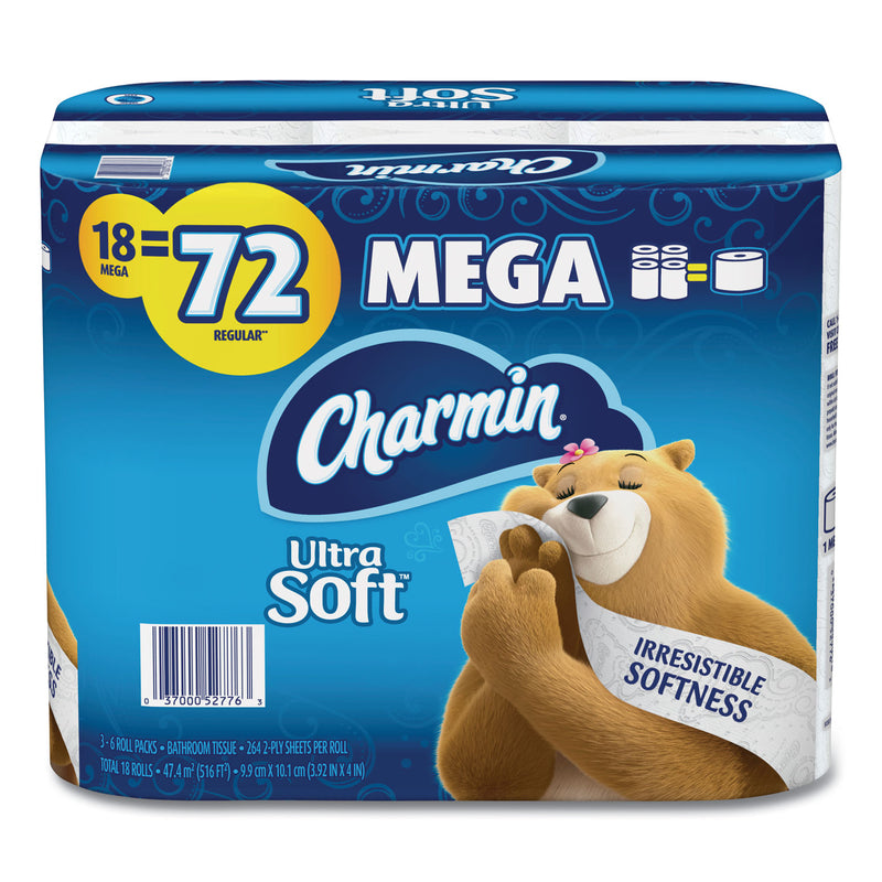 Charmin Ultra Soft Bathroom Tissue, Septic Safe, 2-Ply, White, 4 X 3.92, 264 Sheets/Roll, 18 Rolls/Carton - PGC52776
