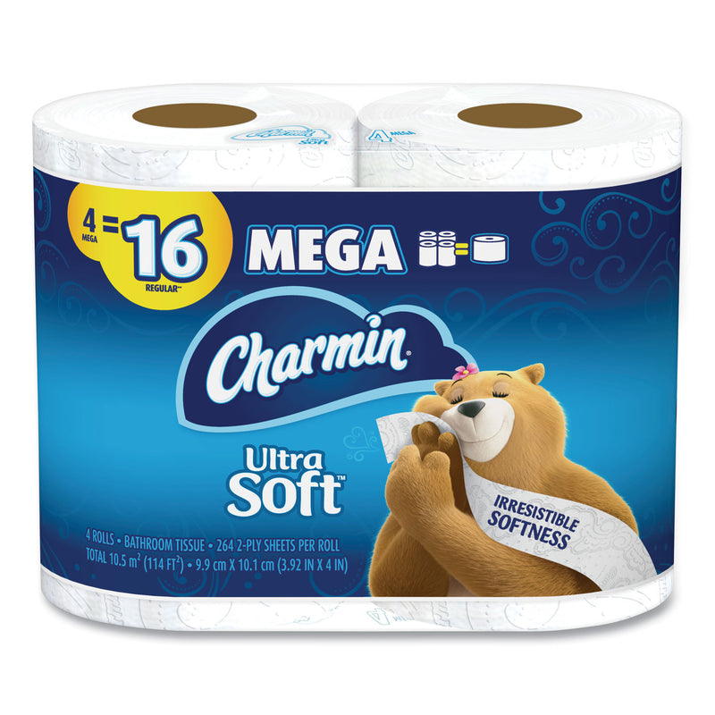 Charmin Ultra Soft Bathroom Tissue, Septic Safe, 2-Ply, White, 4 X 3.92, 264 Sheets/Roll, 4 Rolls/Pack - PGC52769PK