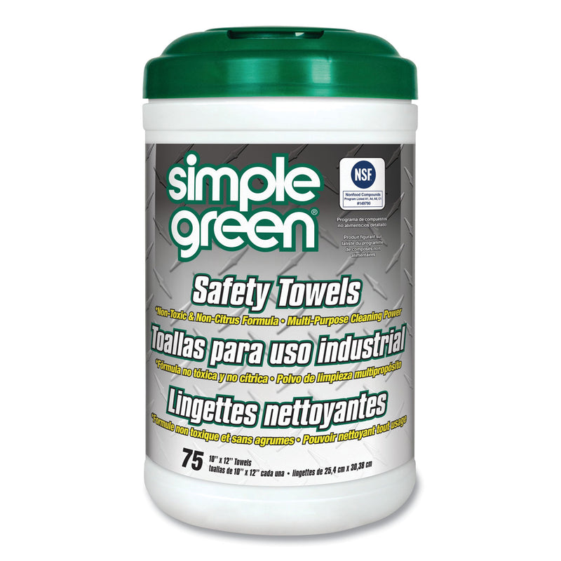 Simple Green Safety Towels, 10 X 11 3/4, 75/Canister, 6 Per Carton - SMP13351CT