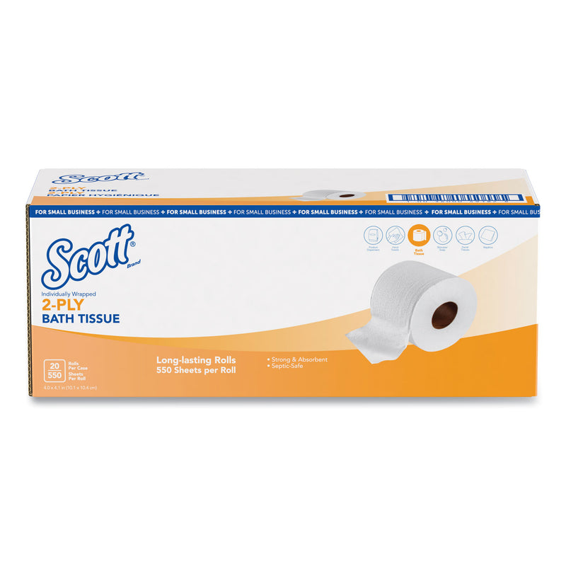 Scott Essential Standard Roll Bathroom Tissue, Small Business, Septic Safe, 2-Ply, White, 550 Sheets/Roll, 20 Rolls/Carton - KCC49182