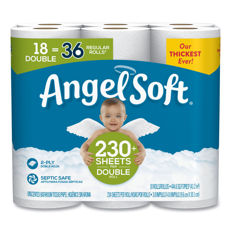 Angel Soft Double-Roll Bathroom Tissue, Septic Safe, 2-Ply, White, 3.8 X 4.41, 230 Sheets/Roll, 18 Rolls/Carton - GPC79172