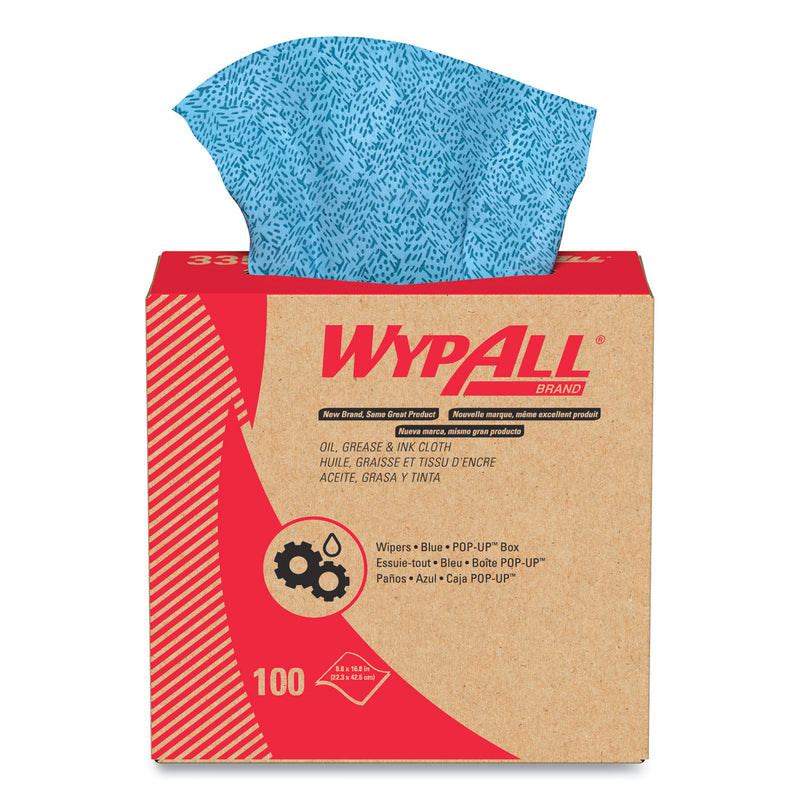 Wypall Oil, Grease And Ink Cloths, Pop-Up Box, 8 4/5 X 16 4/5, Blue, 100/Box, 5/Carton - KCC33570